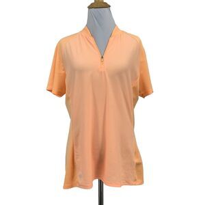 Adidas Shirt Women M Medium Cantaloupe Raglan Sleeve Zip Blade Collar Athletic